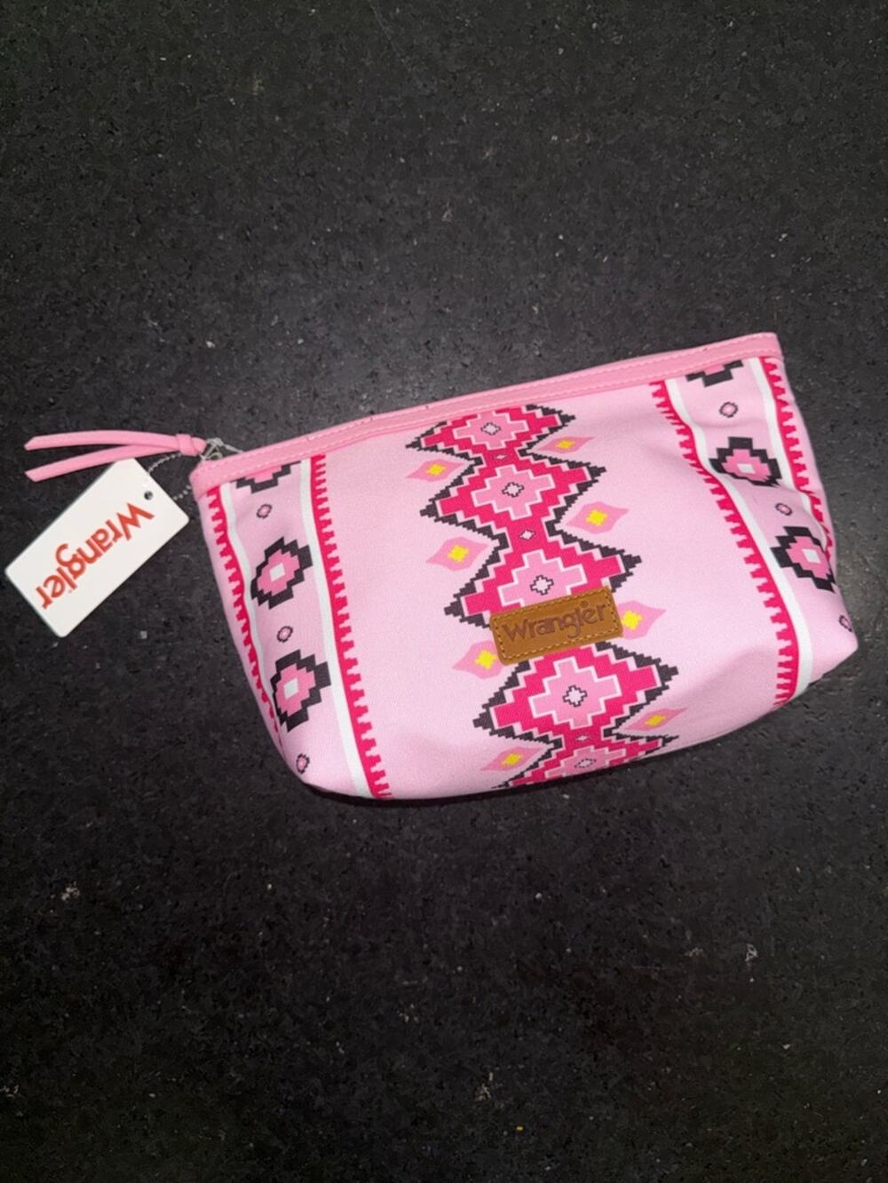 NEW Wrangler Pink Aztec CANVAS MAKEUP Zip Pouch BAG INSIDE SLIP POCKETS